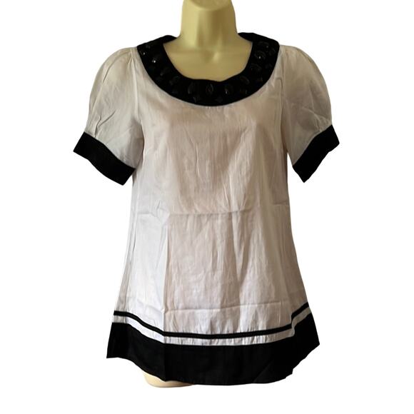 DV❤️DN White & Black Embellished Tunic Blouse Size Small Y2K - Picture 1 of 8